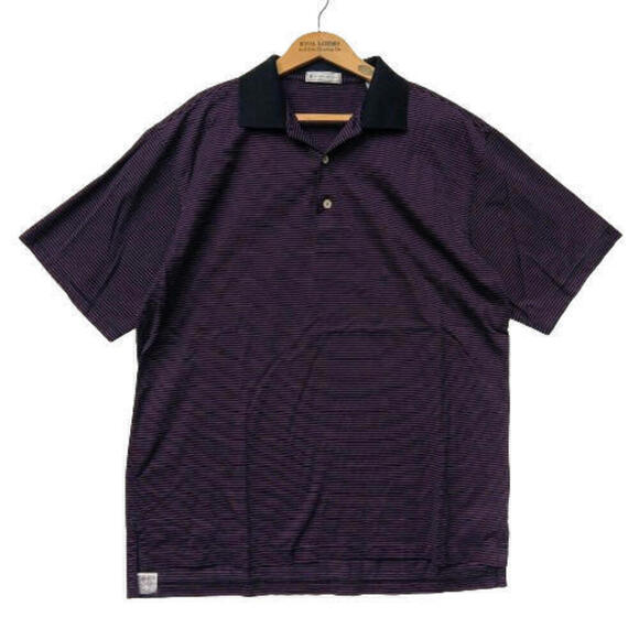 Peter Millar Mens Polo Shirt Size M Purple Black Stripe Collared 100% Cotton - Picture 1 of 10